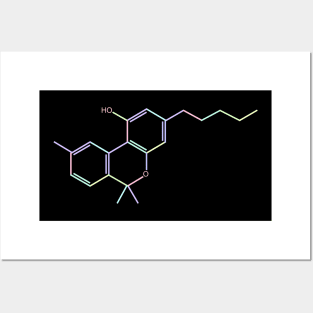 THC Kawaii Pastel Rainbow Molecule Posters and Art